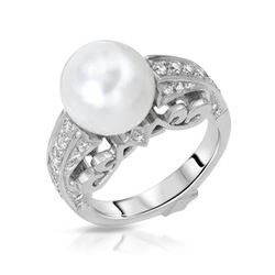 Natural 9.18 CTW Pearl & Diamond Ring 14K White Gold - REF-129H6W