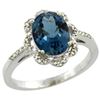 Image 1 : 1.94 CTW London Blue Topaz & Diamond Ring 14K White Gold - REF-46H4M