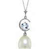 Image 1 : Genuine 4.5 ctw Pearl & Aquamarine Necklace 14KT White Gold - REF-21W9Y