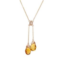 Natural 5.03 CTW Citrine & Diamond Necklace 14K Rose Gold - REF-37T8X