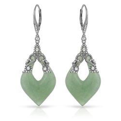 Natural 37.36 CTW Aventurine & Diamond Earrings 14K Gold - REF-88W2H
