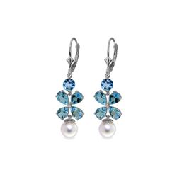Genuine 6.28 ctw Blue Topaz & Pearl Earrings 14KT White Gold - REF-49M8T