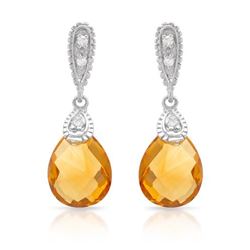 Natural 4.60 CTW Citrine & Diamond Earrings 14K White Gold - REF-42N3Y