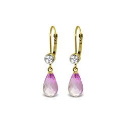 Genuine 4.53 ctw Pink Topaz & Diamond Earrings 14KT Yellow Gold - REF-29Z3N