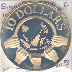Singapore $10.00 1977 Proof Silver