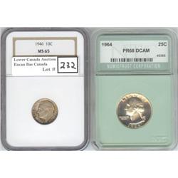 USA 1946 10¢ NGC & 1964 25¢ NTC