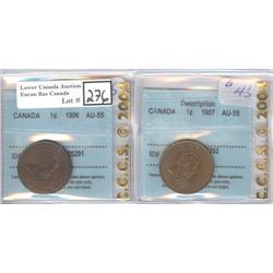 2 Large Cent 1906 & 1907 CCCS AU-55