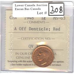 1 Cent 1948 A Off Dent ICCS MS-63 R
