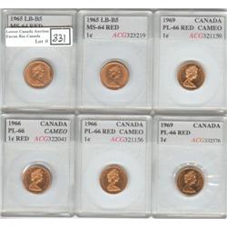 Set of 6 1¢ 1965, 1966, 1969 ACG
