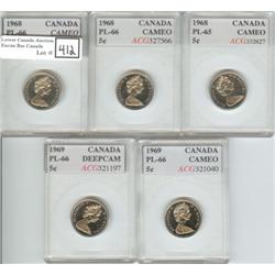 1968, 1969 5 X 5¢ACG PL-65 & 66