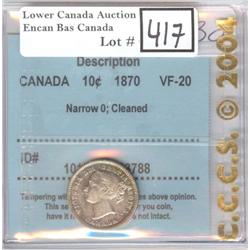 10 Cents 1870 Narrow 0 CCCS VF-20