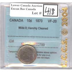 10 Cents 1870 Wide 0 CCCS VF-20