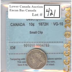 10 Cents 1872H CCCS VG-10