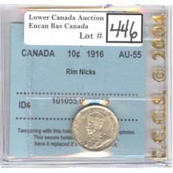 10 Cents 1916 CCCS AU-55