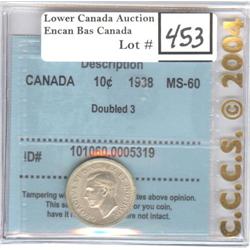 10 Cents 1938 CCCS MS-60 Doubled 3