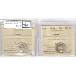 1955 & 1958 10¢ ICCS MS-64 Cameo