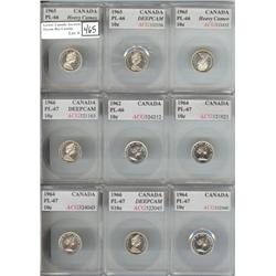 Set of 9 10¢ 1962, 1964, 1965, 1966