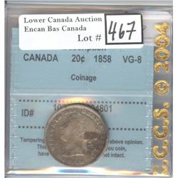 20 Cents 1858 CCCS VG-8