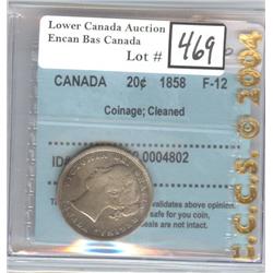 20 Cents 1858 CCCS F-12