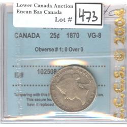 25 Cents 1870 CCCS VG-8 O1 0/0