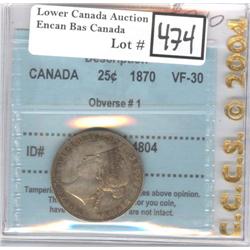 25 Cents 1870 CCCS VF-30 O1