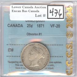 25 Cents 1871 CCCS VF-20 O1