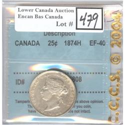 25 Cents 1874H CCCS EF-40