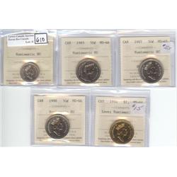 Lot of 5 Numismatic BU ICCS coins