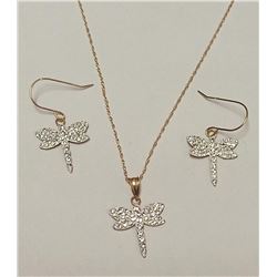 10K Yellow Gold Cubic Zirconia Earings And Necklace S, Suggested Retail Value $500