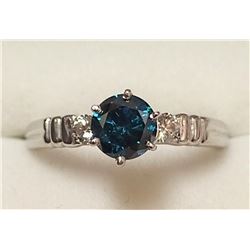 Platinum Blue Diamond(SI, 0.75ct) 2 Side Diamonds(VS, 0.08ct) Ring (~Size 6)(Ring is resizable for $