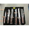 Image 1 : New 5 Piece Damascus Knife Set in Leather Roll