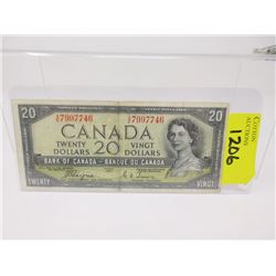 1954 Canadian "Devil's Face" $20 Bank Note