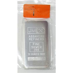 10 Oz. Johnson Matthey .999 Silver Investor Bar