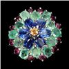 Image 2 : Natural  Emerald Rhodolite Sapphire Ring