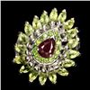 Image 1 : Natural Red Ruby Chrome Diopside Peridot Ring