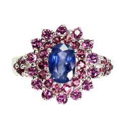 Natural Blue Sapphire & Rhodolite Garnet Ring