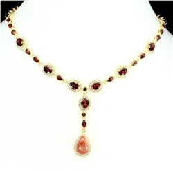 Natural Sunstone Pear 14x10 mm & Garnet Necklace