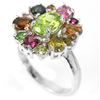 Image 1 : NATURAL GREEN PERIDOT & MULTI COLOR TOURMALINE Ring