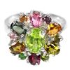 Image 2 : NATURAL GREEN PERIDOT & MULTI COLOR TOURMALINE Ring