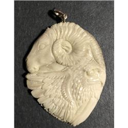 Hand Carved Antler Eagle & Goat Pendant