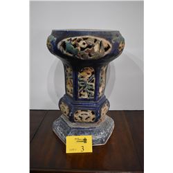 ANTIQUE CHINESE BLUE SHIWAN GARDEN PLANT STAND (18" H)