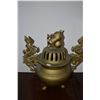 Image 2 : VINTAGE CHINESE BRASS TRIPOD INCENSE BURNER (13' H X 12.5" W)