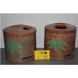 ANTIQUE JAPANESE POTTERY  HIBACHI, CA. 1875 (PAIR) (9  D X 9.75  H)