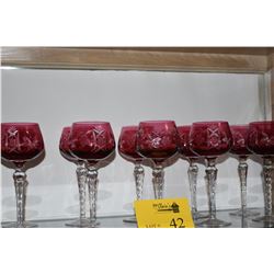 CRYSTAL STEMWARE, CRANBERRY CUT TO CLEAR (10 PCS)