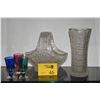 Image 1 : CUT CRYSTAL BASKET & VASE (SMALL CHIP ON BASE) & CUT TO CLEAR GLASSES (3) (5 PCS)