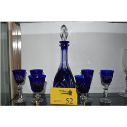 BLUE CUT TO CLEAR DECANTER W/6 APERITIF GLASSES (7 PCS)
