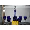Image 1 : BLUE CUT TO CLEAR DECANTER W/6 APERITIF GLASSES (7 PCS)