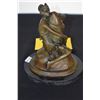Image 3 : EUROPEAN BRONZE STATUE, FEMALE W/PHALLIC SYMBOL ON MARBLE BASE; SIGNED