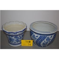 BLUE & WHITE PLANTER POTS (2 PCS)