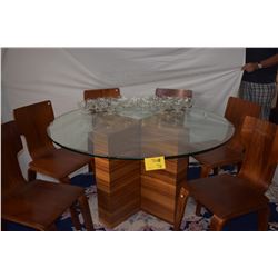 KOA PEDESTAL GLASS TOP TABLE & 6 CHAIRS W/54" ROUND & 24" x 48" RECTANGLE GLASS TOPS